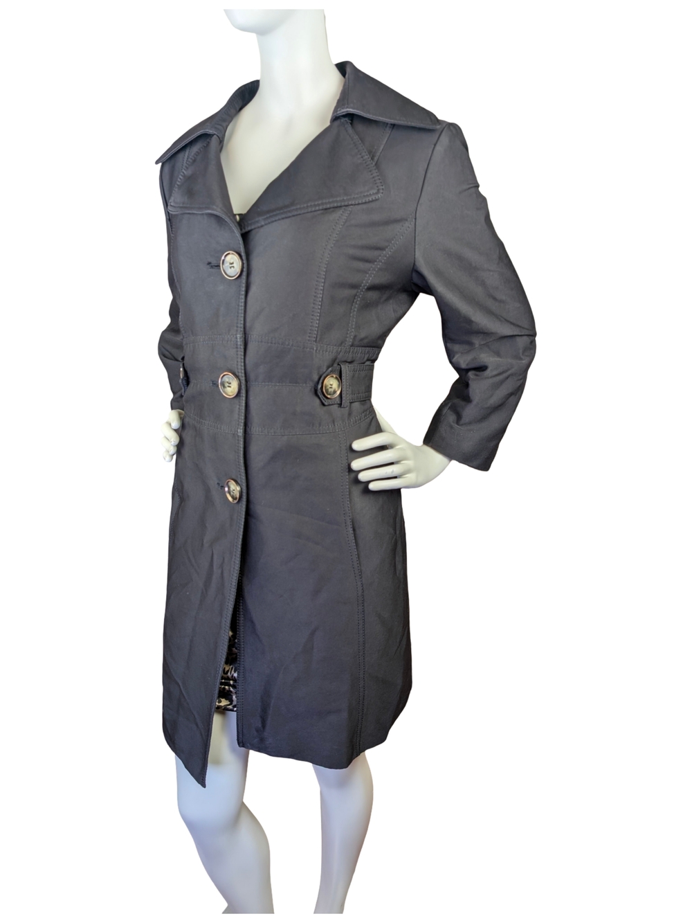 Kenneth Cole New York Black Tailored Classic Trench Coat Floral Lined | Size L - Picture 2 of 11
